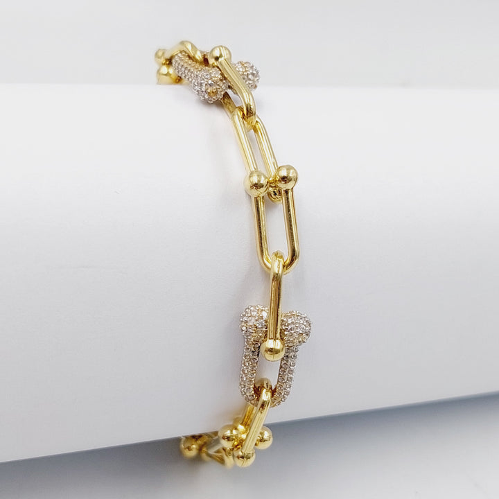 Zircon Studded Paperclip Bracelet  Made Of 18K Yellow Gold by Saeed Jewelry-30245