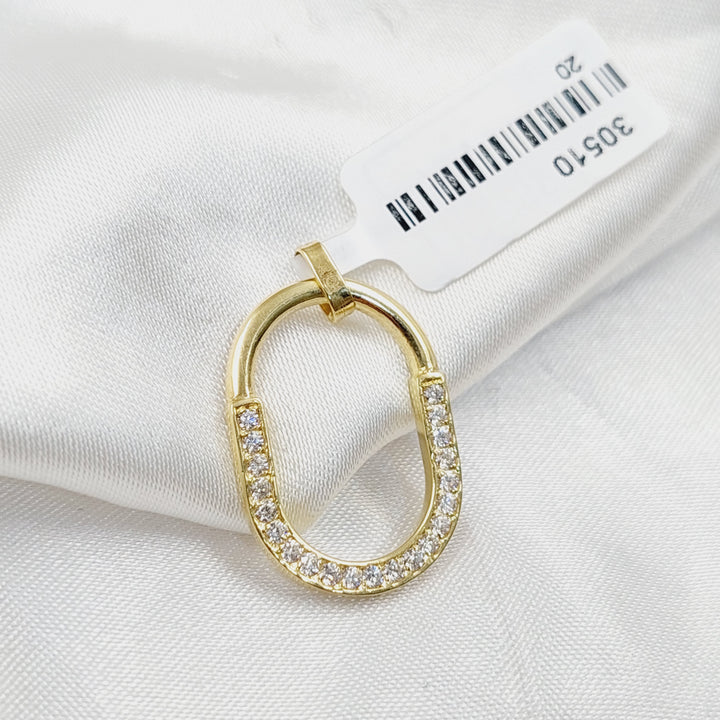 Zircon Studded Paperclip Pendant  Made Of 18K Yellow Gold by Saeed Jewelry-30510
