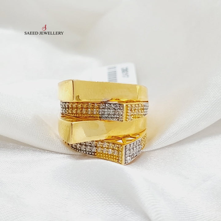 Zircon Studded Pyramid Ring  Made Of 21K Yellow Gold by Saeed Jewelry-29317