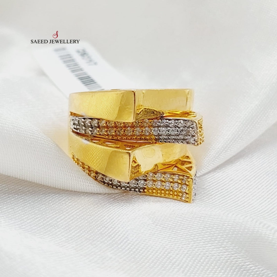 Zircon Studded Pyramid Ring  Made Of 21K Yellow Gold by Saeed Jewelry-29317