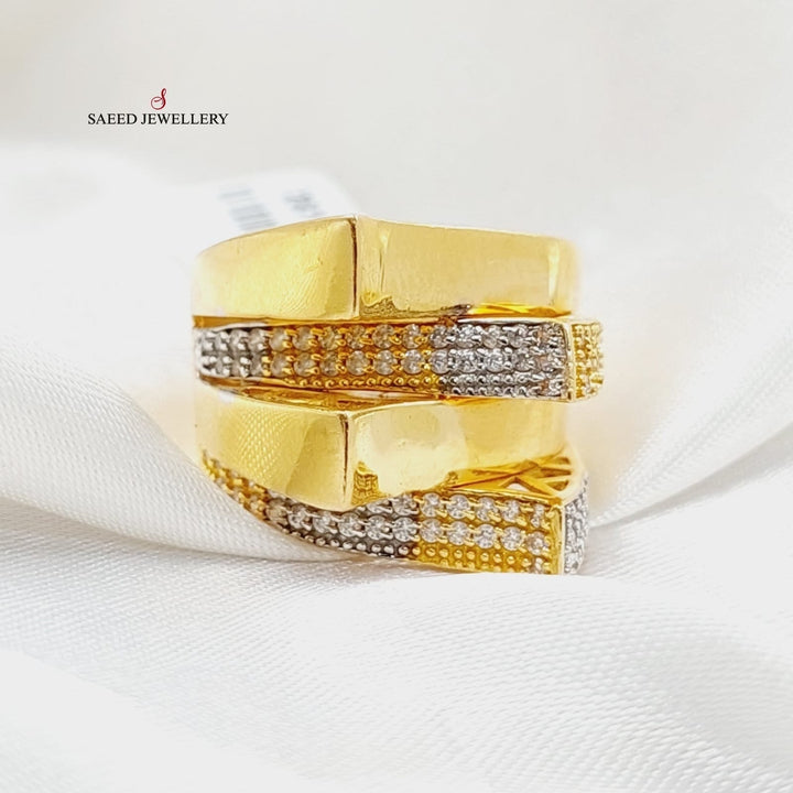 Zircon Studded Pyramid Ring  Made Of 21K Yellow Gold by Saeed Jewelry-29317