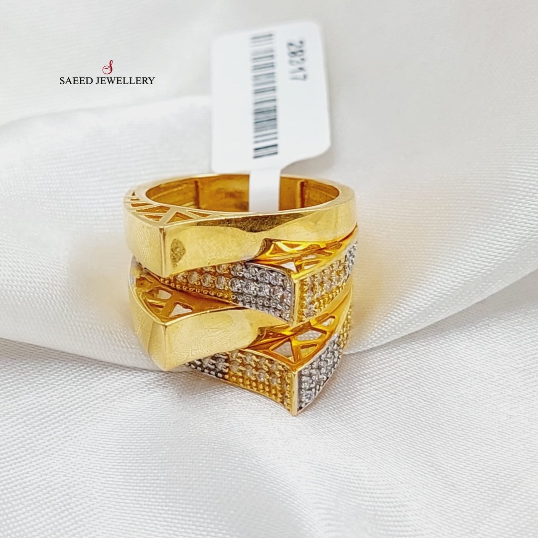 Zircon Studded Pyramid Ring  Made Of 21K Yellow Gold by Saeed Jewelry-29317