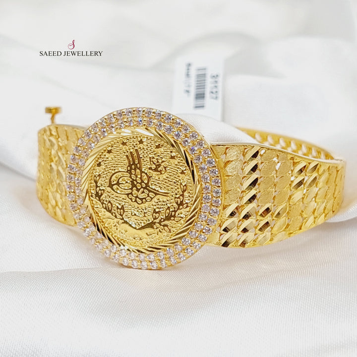 Zircon Studded Rashadi Bangle Bracelet  Made of 21K Yellow Gold by Saeed Jewelry-31127