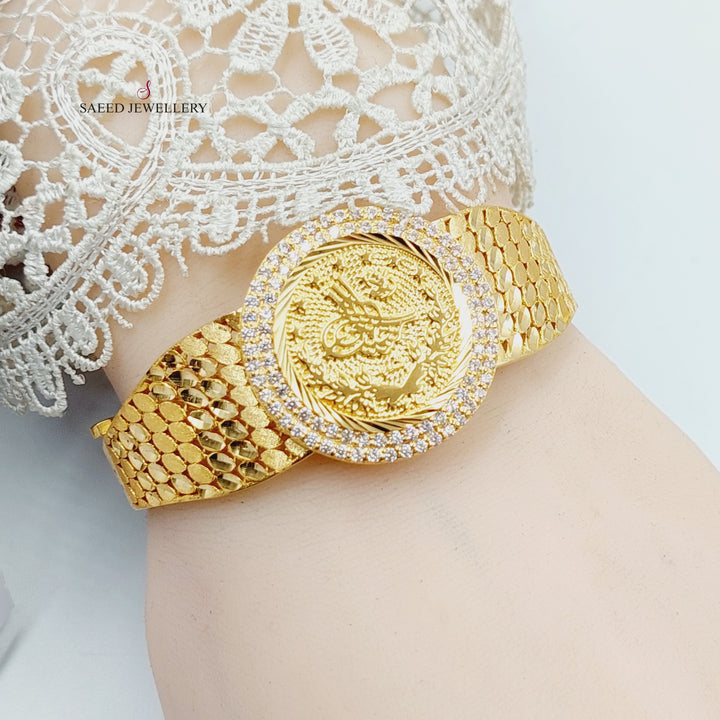 Zircon Studded Rashadi Bangle Bracelet  Made of 21K Yellow Gold by Saeed Jewelry-31127