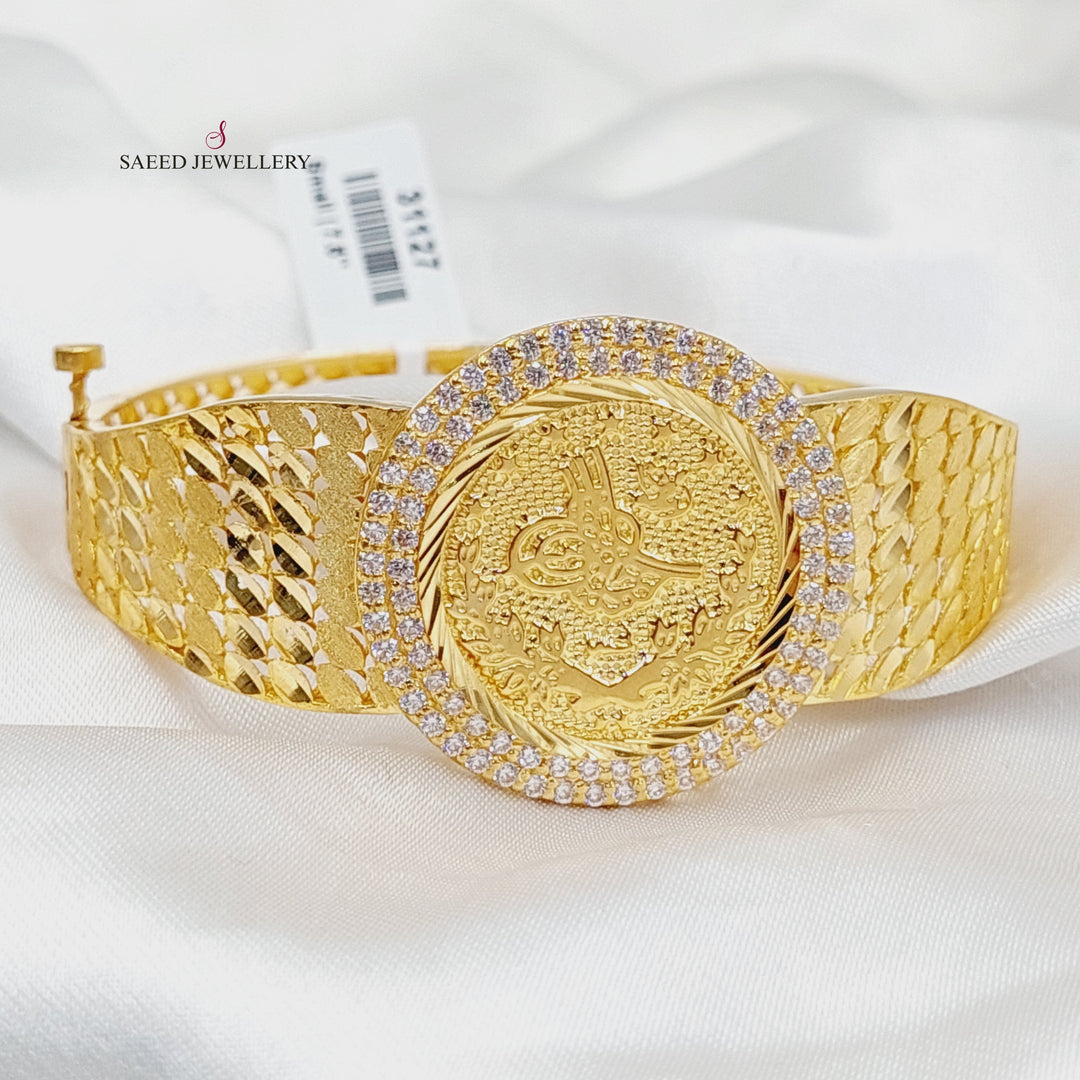 Zircon Studded Rashadi Bangle Bracelet  Made of 21K Yellow Gold by Saeed Jewelry-31127