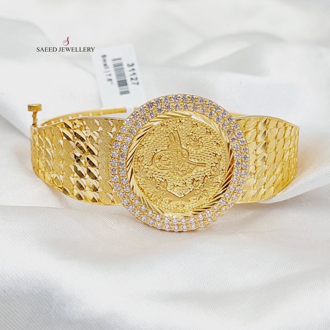 Zircon Studded Rashadi Bangle Bracelet  Made of 21K Yellow Gold by Saeed Jewelry-31127