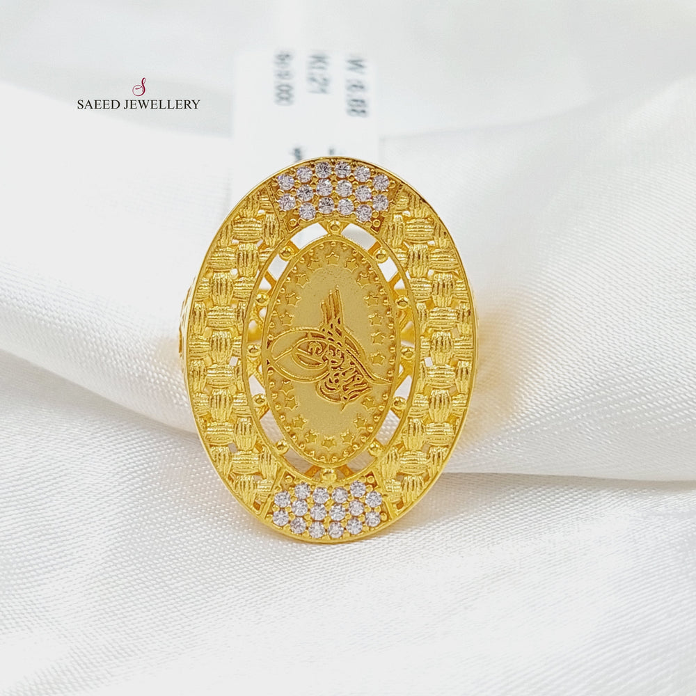 Zircon Studded Rashadi Ring  Made Of 21K Yellow Gold by Saeed Jewelry-29748
