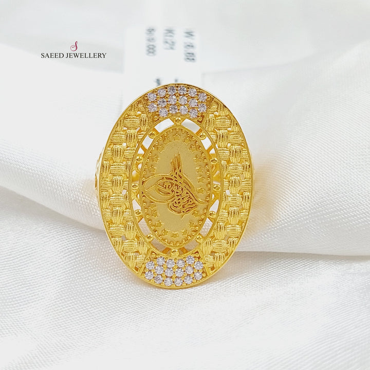 Zircon Studded Rashadi Ring  Made Of 21K Yellow Gold by Saeed Jewelry-29748