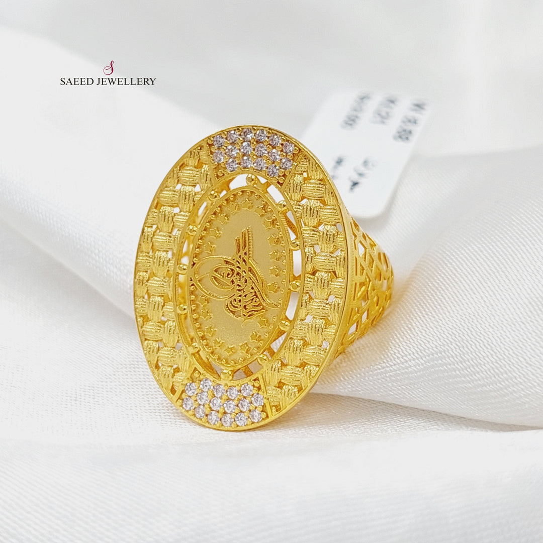 Zircon Studded Rashadi Ring  Made Of 21K Yellow Gold by Saeed Jewelry-29748