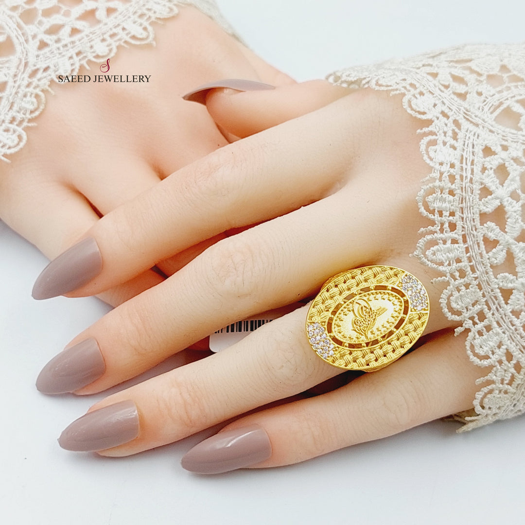 Zircon Studded Rashadi Ring  Made Of 21K Yellow Gold by Saeed Jewelry-29748