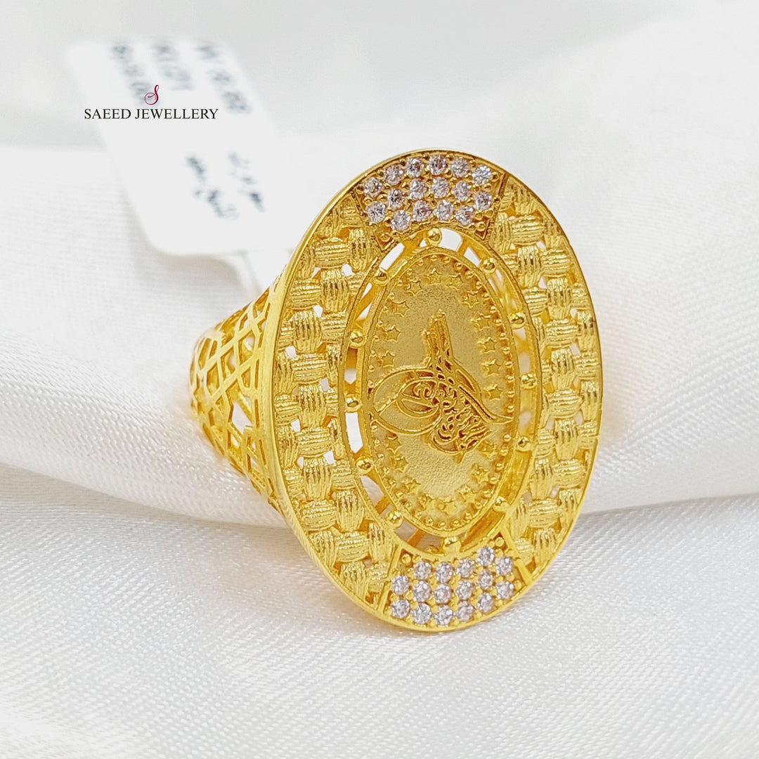 Zircon Studded Rashadi Ring  Made Of 21K Yellow Gold by Saeed Jewelry-29748