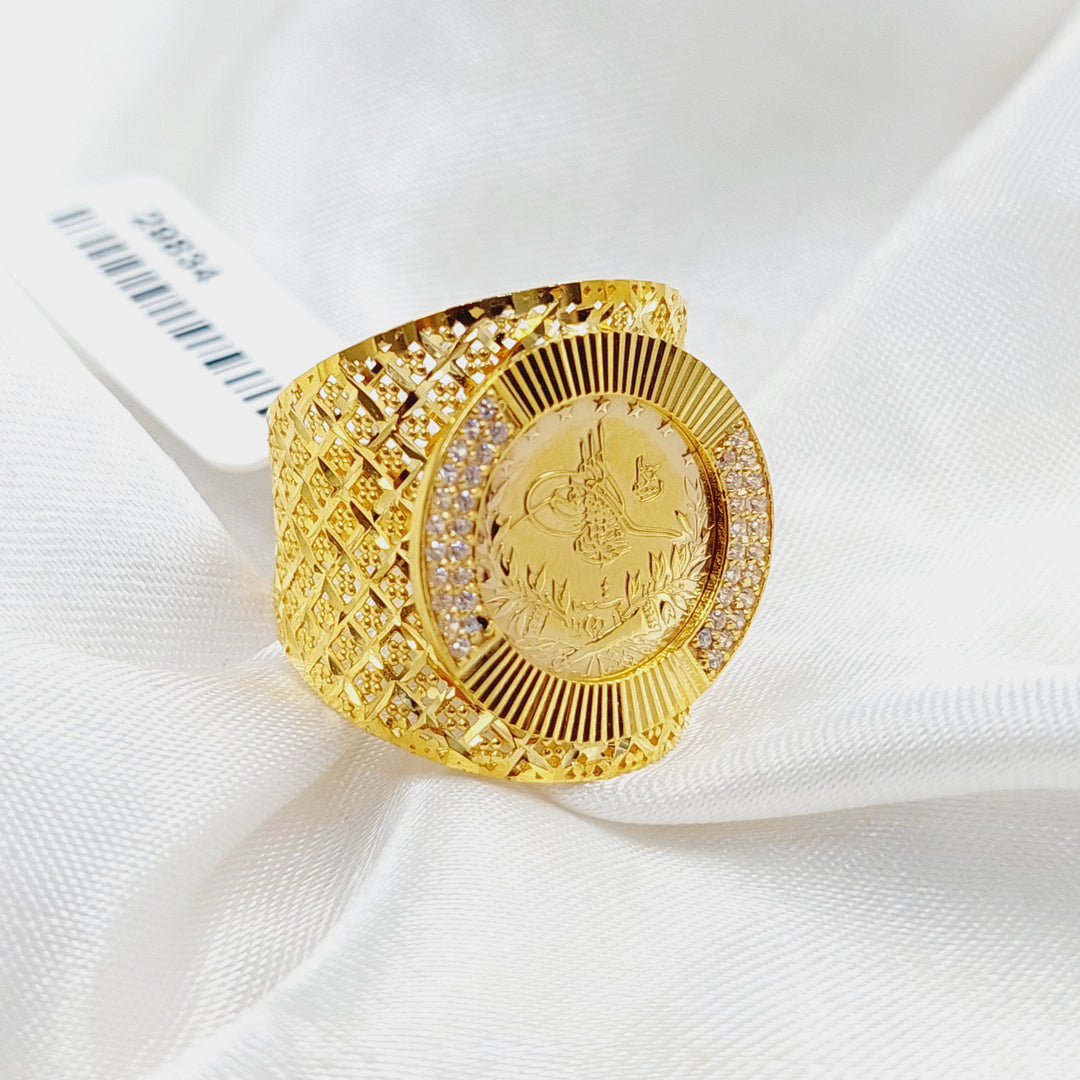 Zircon Studded Rashadi Ring  Made Of 21K Yellow Gold by Saeed Jewelry-29834