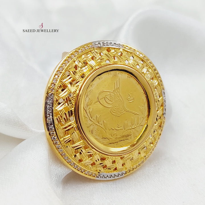 Zircon Studded Rashadi Ring  Made Of 21K Yellow Gold by Saeed Jewelry-30550