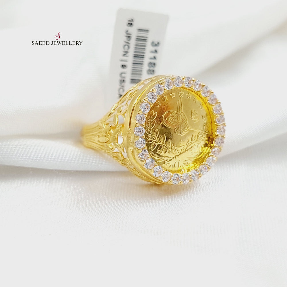 Zircon Studded Rashadi Ring  Made of 21K Yellow Gold by Saeed Jewelry-21k-ring-31188