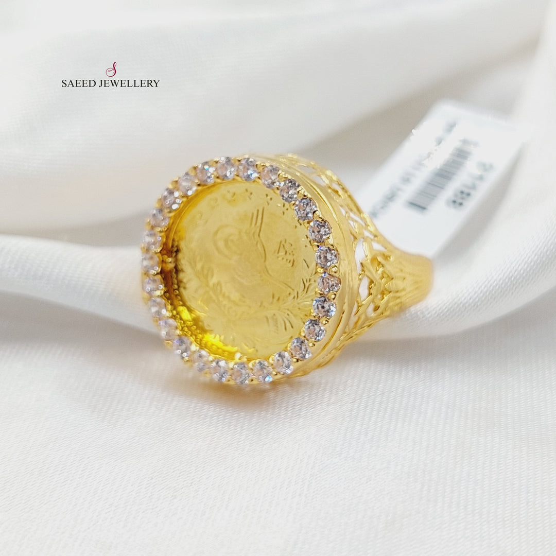 Zircon Studded Rashadi Ring  Made of 21K Yellow Gold by Saeed Jewelry-21k-ring-31188