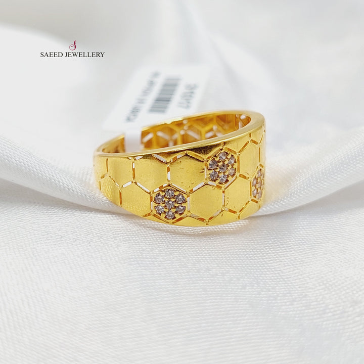 Zircon Studded Rhombus Ring  Made of 21K Yellow Gold by Saeed Jewelry-31017