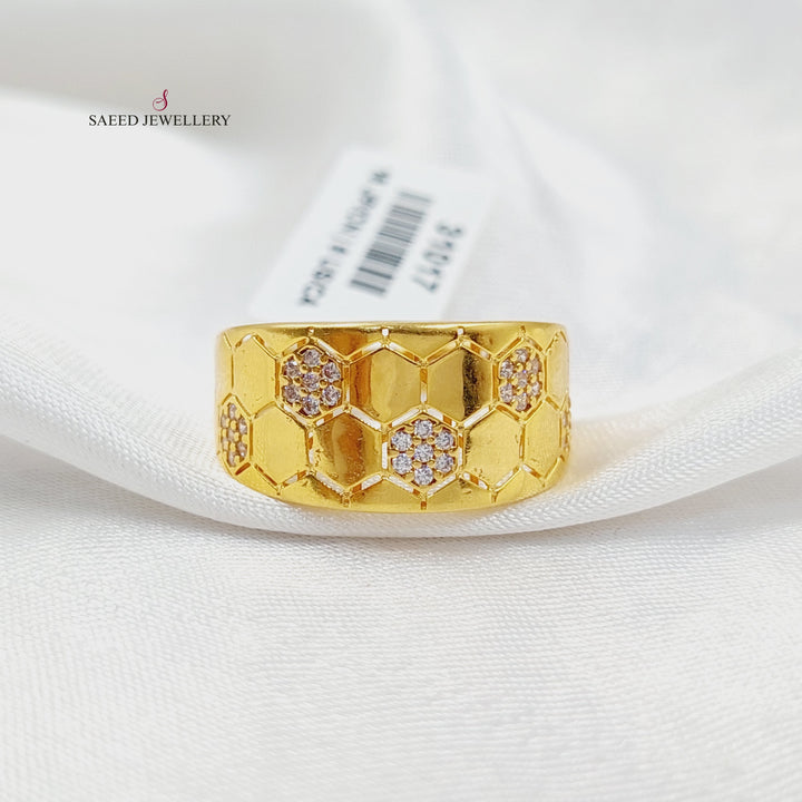 Zircon Studded Rhombus Ring  Made of 21K Yellow Gold by Saeed Jewelry-31017