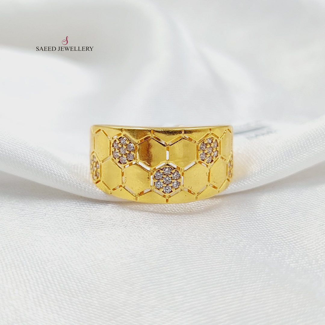 Zircon Studded Rhombus Ring  Made of 21K Yellow Gold by Saeed Jewelry-31017