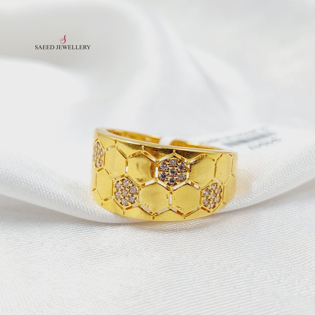 Zircon Studded Rhombus Ring  Made of 21K Yellow Gold by Saeed Jewelry-31017