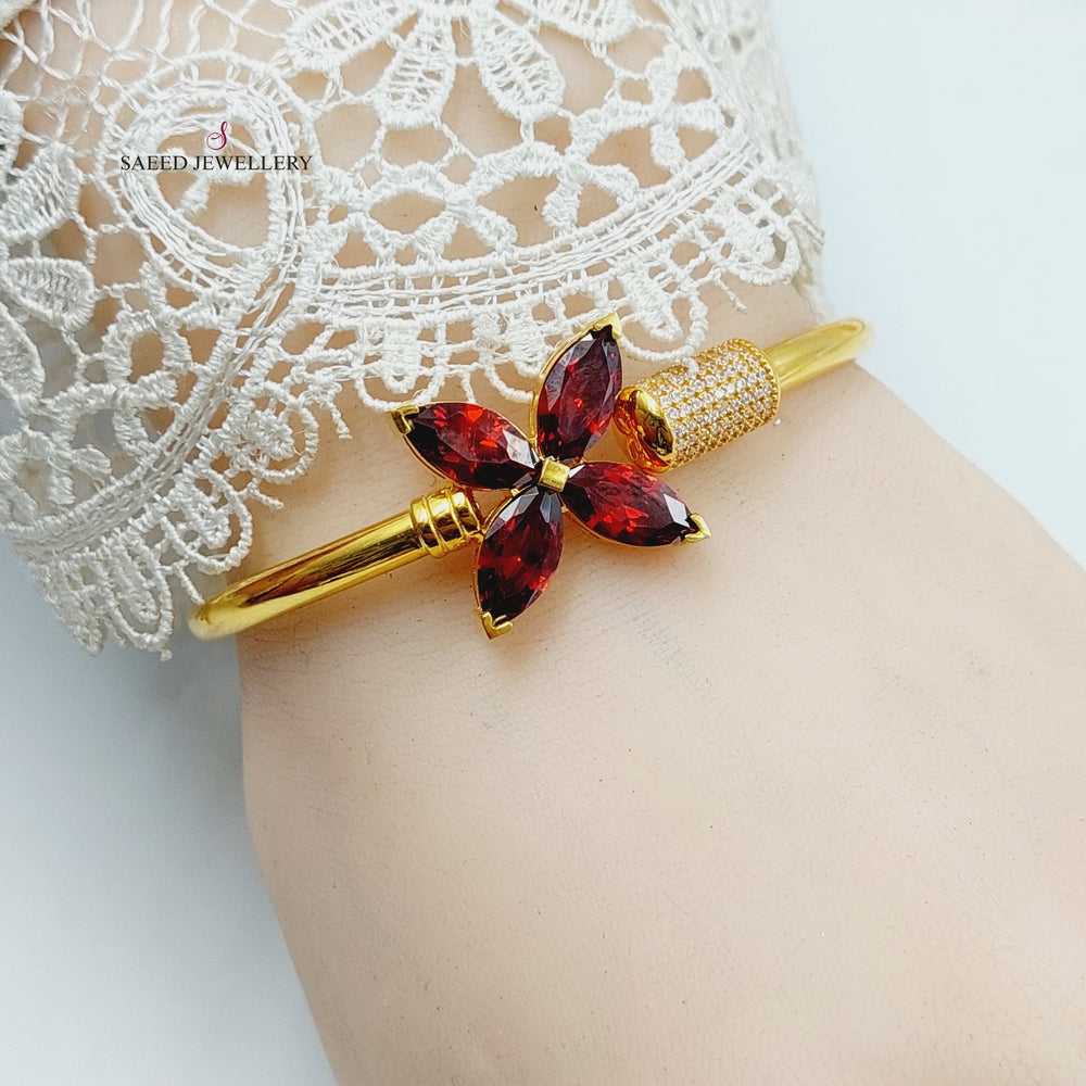 Zircon Studded Rose Bangle Bracelet  Made Of 21K Yellow Gold by Saeed Jewelry-30433