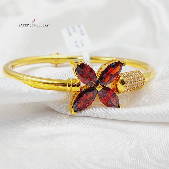 Zircon Studded Rose Bangle Bracelet  Made Of 21K Yellow Gold by Saeed Jewelry-30433