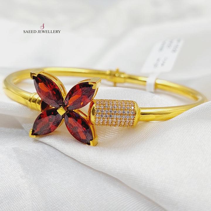 Zircon Studded Rose Bangle Bracelet  Made Of 21K Yellow Gold by Saeed Jewelry-30433