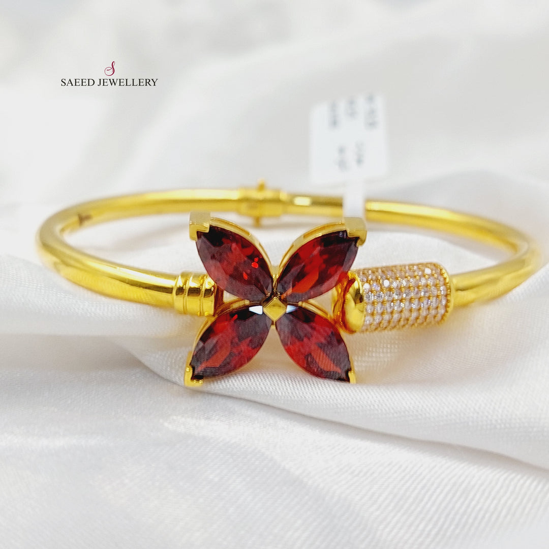 Zircon Studded Rose Bangle Bracelet  Made Of 21K Yellow Gold by Saeed Jewelry-30433