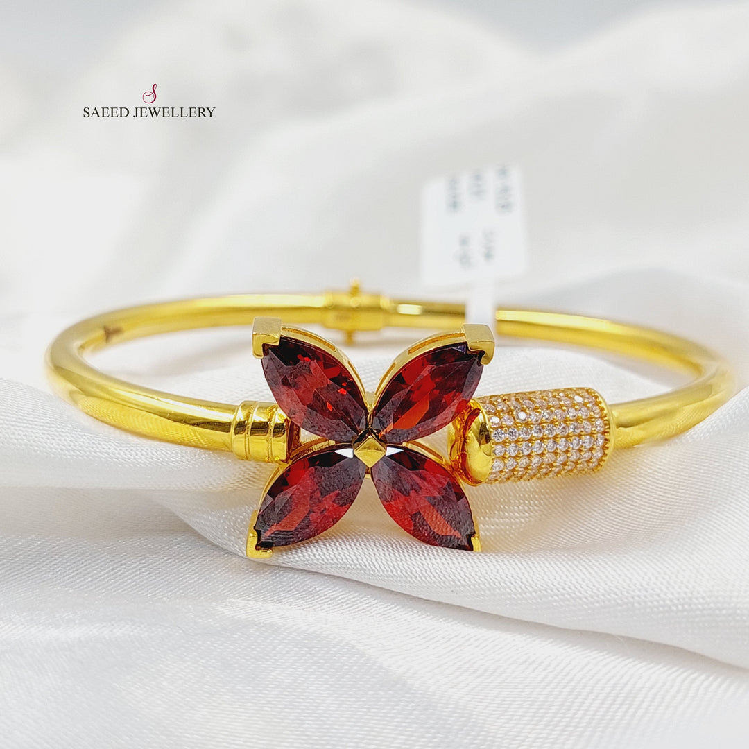 Zircon Studded Rose Bangle Bracelet  Made Of 21K Yellow Gold by Saeed Jewelry-30433