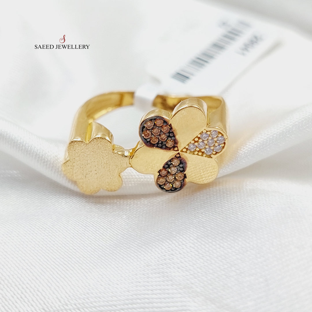 Zircon Studded Rose Ring  Made Of 21K Yellow Gold by Saeed Jewelry-29041