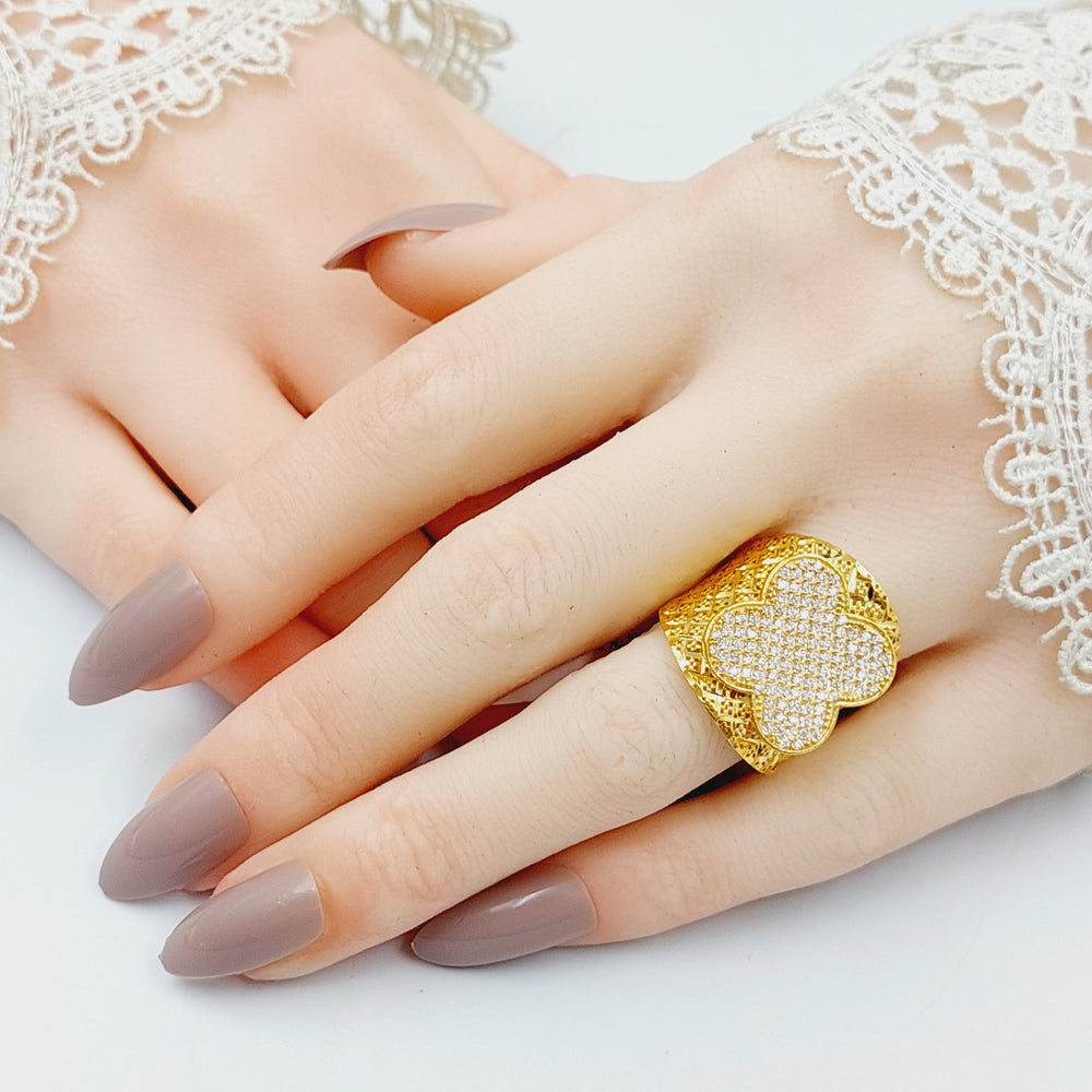 Zircon Studded Rose Ring  Made Of 21K Yellow Gold by Saeed Jewelry-29836