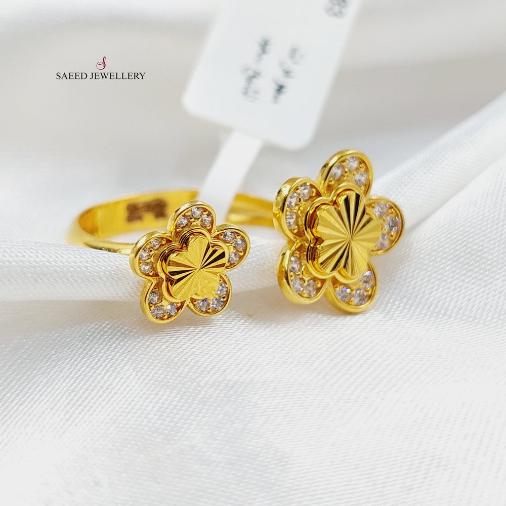 Zircon Studded Rose Ring  Made Of 21K Yellow Gold by Saeed Jewelry-30425