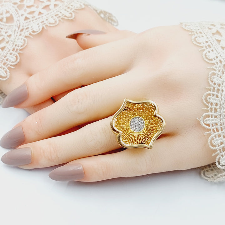 Zircon Studded Rose Ring  Made of 21K Yellow Gold by Saeed Jewelry-30965