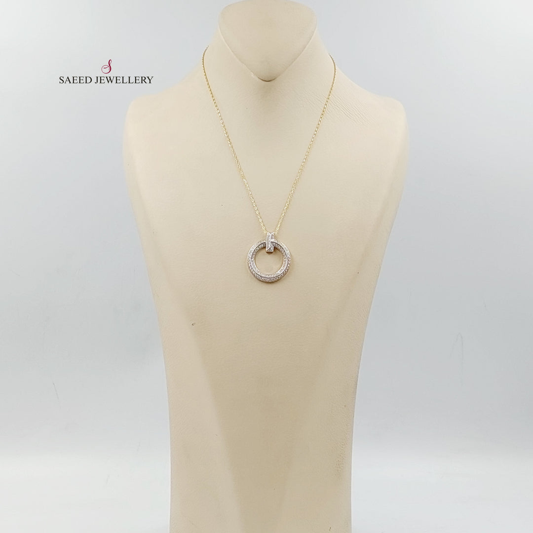 Zircon Studded Rounded Necklace  Made Of 18K Yellow Gold by Saeed Jewelry-30128