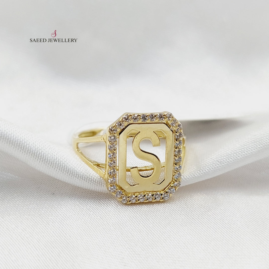 Zircon Studded S Letter Ring  Made Of 18K Yellow Gold by Saeed Jewelry-29875