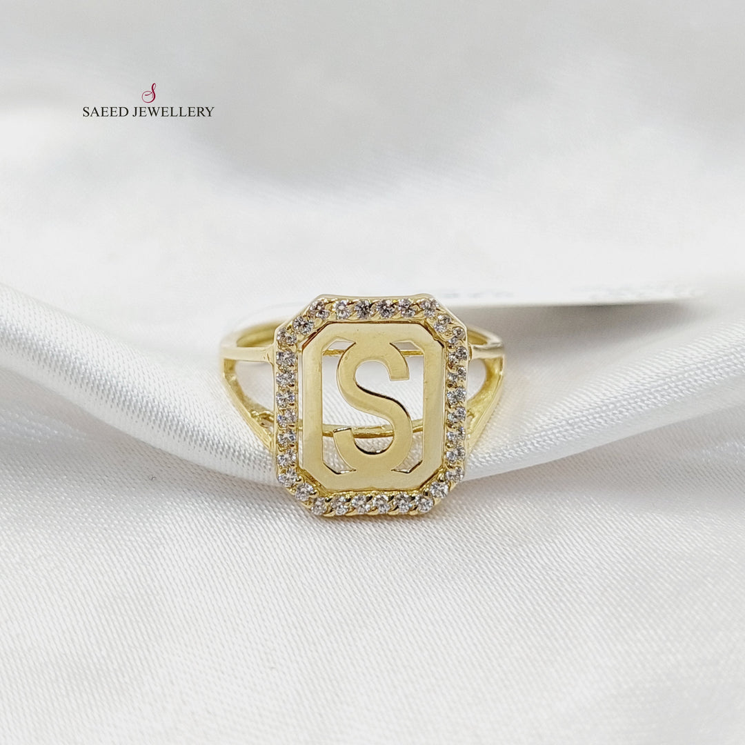 Zircon Studded S Letter Ring  Made Of 18K Yellow Gold by Saeed Jewelry-29875