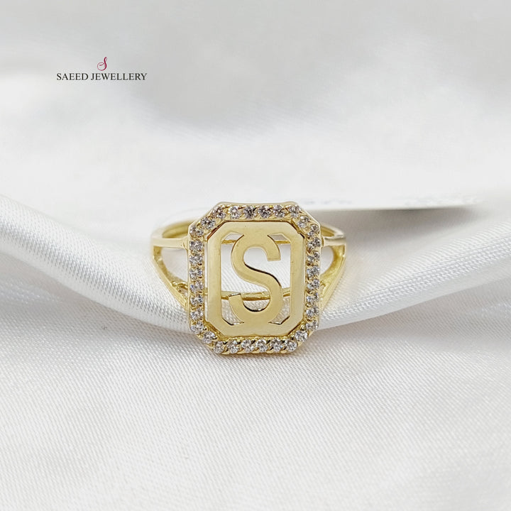 Zircon Studded S Letter Ring  Made Of 18K Yellow Gold by Saeed Jewelry-29875