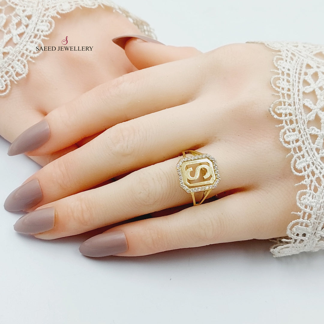 Zircon Studded S Letter Ring  Made Of 18K Yellow Gold by Saeed Jewelry-29875