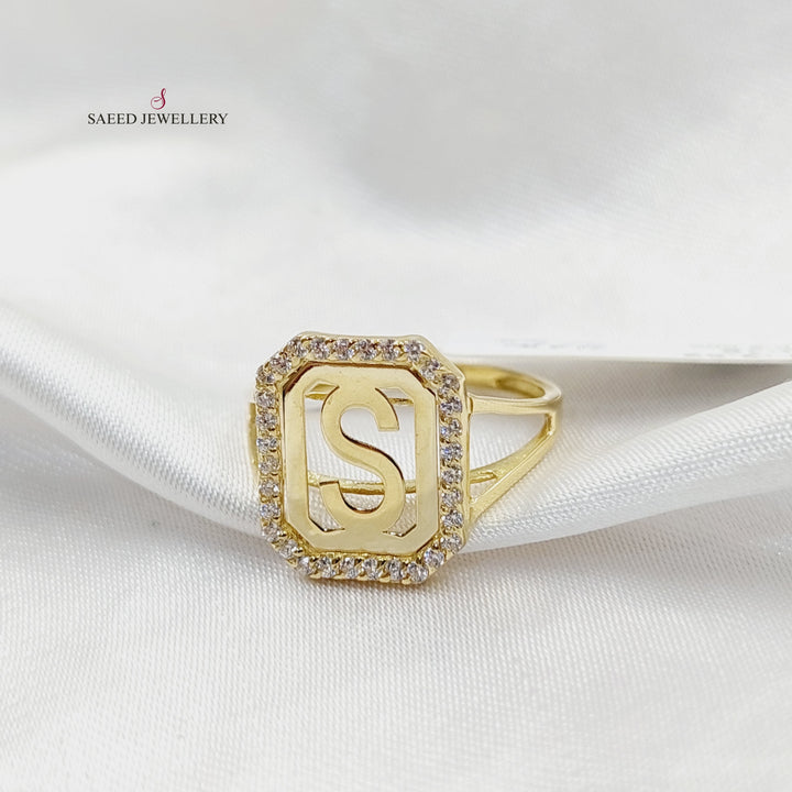 Zircon Studded S Letter Ring  Made Of 18K Yellow Gold by Saeed Jewelry-29875