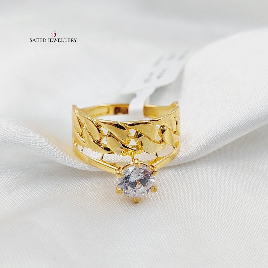 Zircon Studded Solitaire Solitaire Engagement Ring  Made Of 21K Yellow Gold by Saeed Jewelry-30262