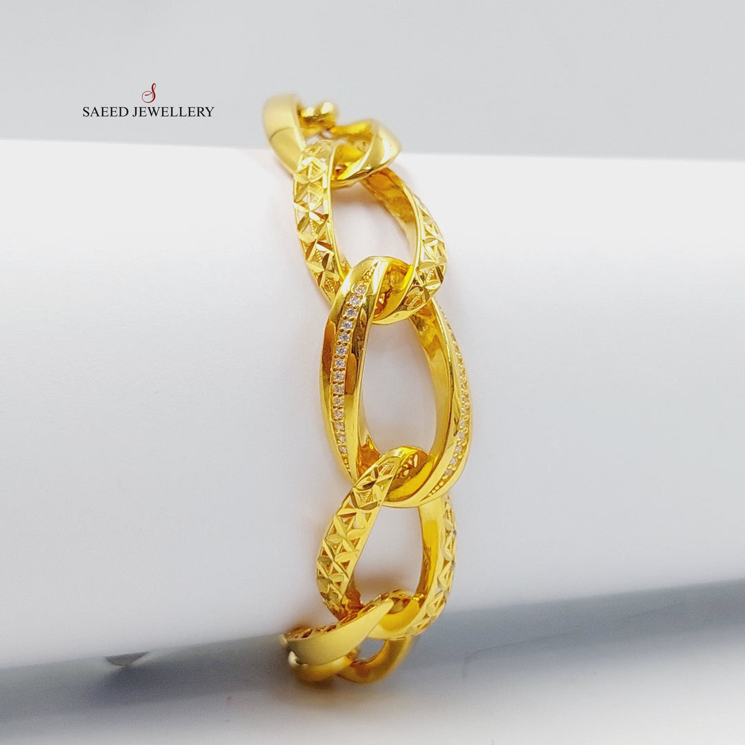Zircon Studded Taft Bracelet  Made Of 21K Yellow Gold by Saeed Jewelry-28899