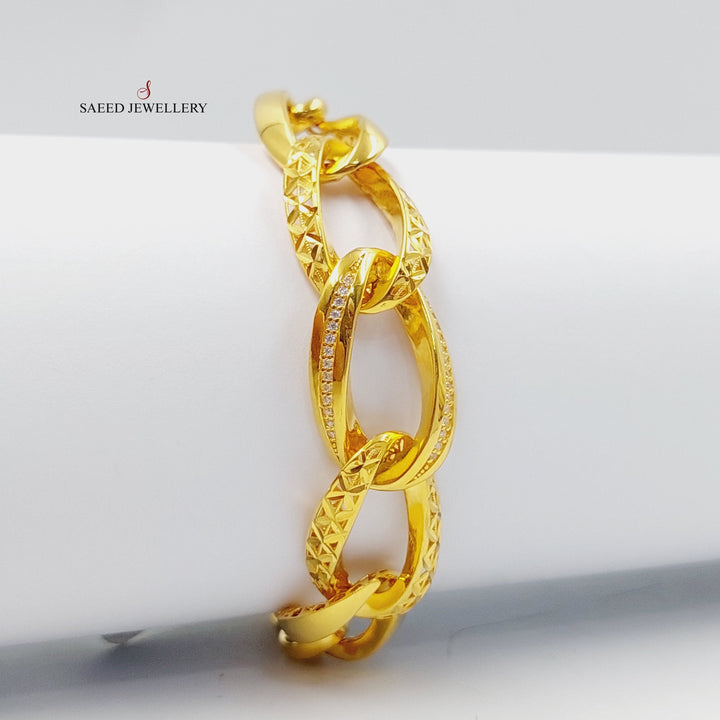 Zircon Studded Taft Bracelet  Made Of 21K Yellow Gold by Saeed Jewelry-28899