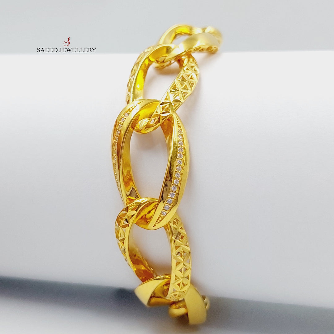 Zircon Studded Taft Bracelet  Made Of 21K Yellow Gold by Saeed Jewelry-28899
