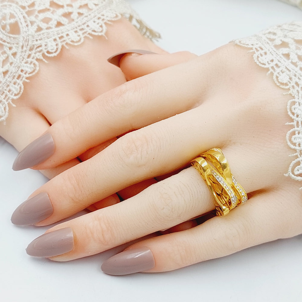 Zircon Studded Triangles Ring  Made Of 21K Yellow Gold by Saeed Jewelry-29839