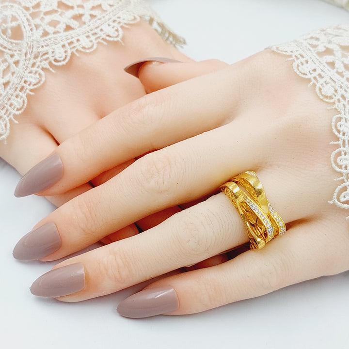 Zircon Studded Triangles Ring  Made Of 21K Yellow Gold by Saeed Jewelry-29839