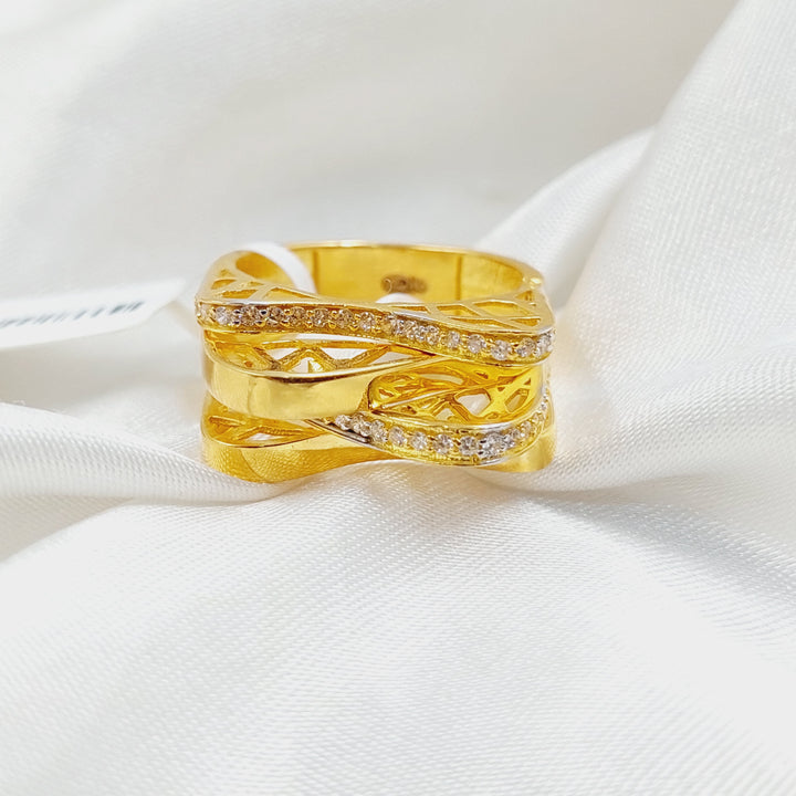 Zircon Studded Triangles Ring  Made Of 21K Yellow Gold by Saeed Jewelry-29839