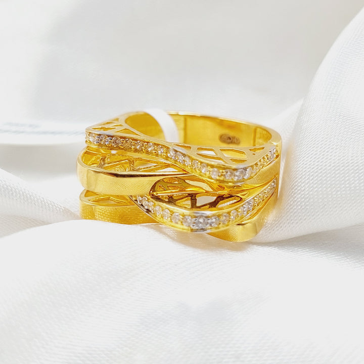 Zircon Studded Triangles Ring  Made Of 21K Yellow Gold by Saeed Jewelry-29839