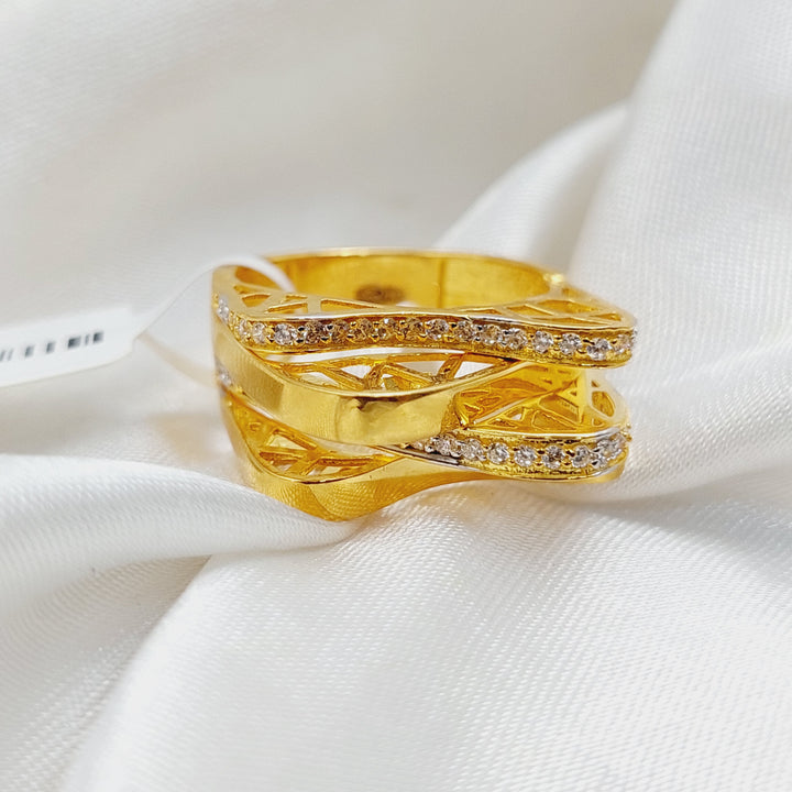 Zircon Studded Triangles Ring  Made Of 21K Yellow Gold by Saeed Jewelry-29839