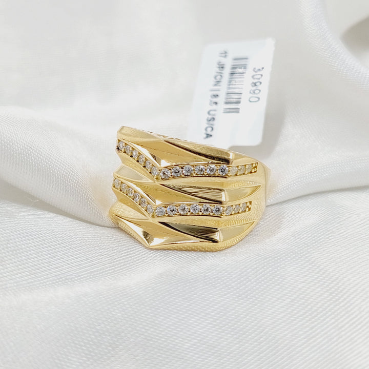 Zircon Studded Triangles Ring  Made of 18K Yellow Gold by Saeed Jewelry-30990