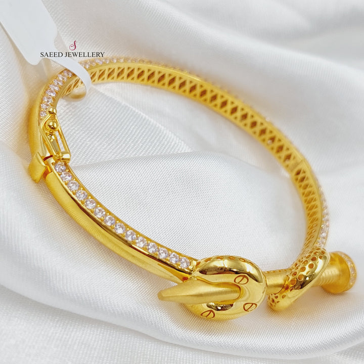 Zircon Studded Turkish Nail Bangle Bracelet Made of 21K Yellow Gold  by Saeed Jewelry-25900