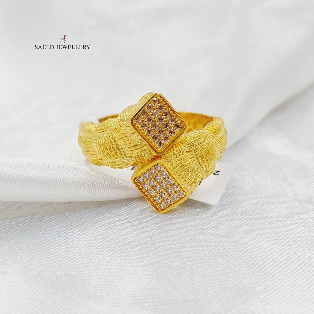 Zircon Studded Turkish Ring  Made of 21K Yellow Gold by Saeed Jewelry-31088